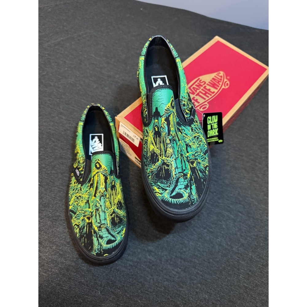 Vans Classic Slip-On Glow In The Dark Black Green Men 8.5 Women 10 VN000EACBKA